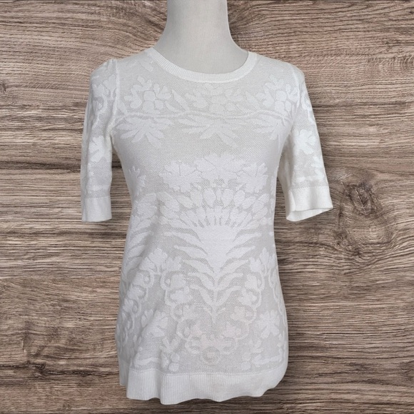 LOFT Light Weight White Short Sleeve Sweater Top - Size Small - Picture 1 of 5